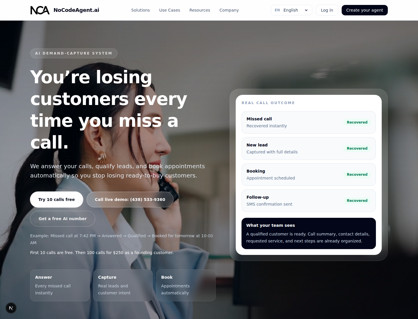 NoCodeAgent marketing homepage